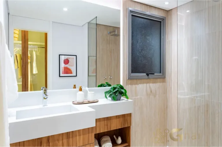 Banheiro da suíte do apartamento decorado 110m² no Inspire Diálogo Home Resort em Pirituba