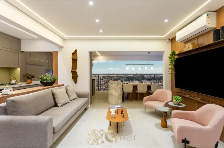 Living do apartamento decorado 110m² no Inspire Diálogo Home Resort em Pirituba