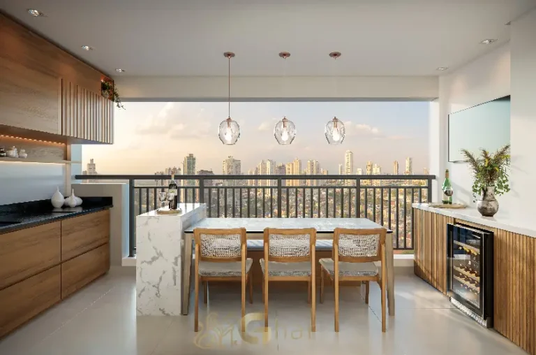 Terraço gourmet do apartamento decorado 64m² no Inspire Diálogo Home Resort