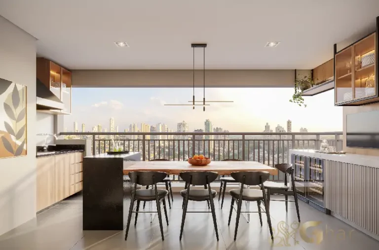 Terraço gourmet do apartamento decorado 96m² no Inspire Diálogo Home Resort