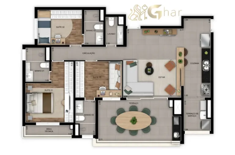 Planta apartamento 110m² com 3 suítes no Inspire Diálogo Home Resort em Pirituba