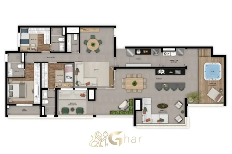 Planta penthouse 174m² com 3 suítes no Inspire Diálogo Home Resort em Pirituba