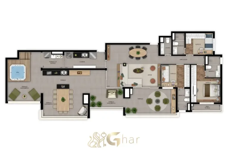 Planta do apartamento penthouse 185m² com 3 suítes no Inspire Diálogo Home Resort