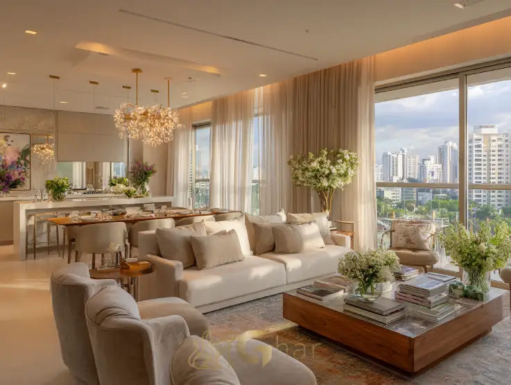 Sala de estar ampla em apartamento no Jardim Prudência, Zona Sul de São Paulo