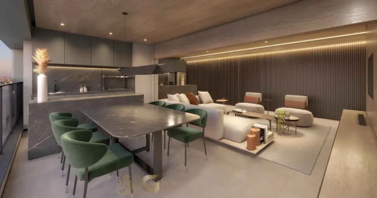 Living do apartamento decorado de 119 m² no Jota by Lindenberg Vila Mariana