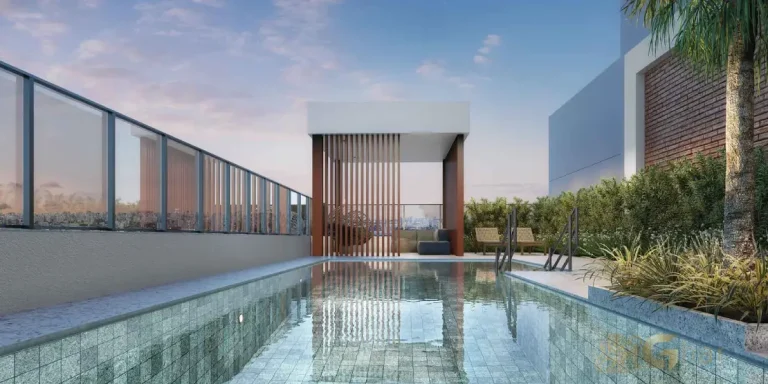 Pool house do Jota by Lindenberg Vila Mariana com área de convivência elegante