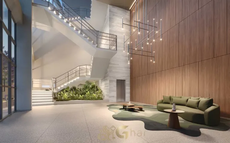 Lobby principal do Lindenberg Alto das Nações com arquitetura sofisticada