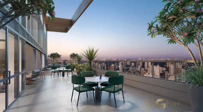 Lounge externo do Lindenberg Alto das Nações em área comum arborizada