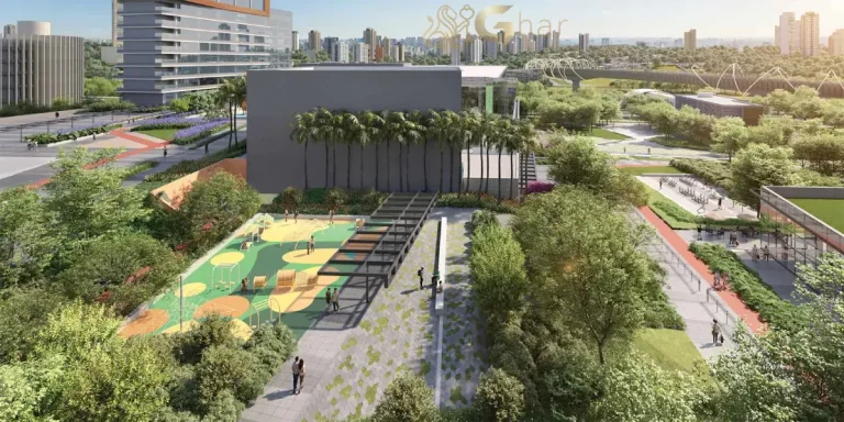 Praça central do Lindenberg Alto das Nações com paisagismo sofisticado