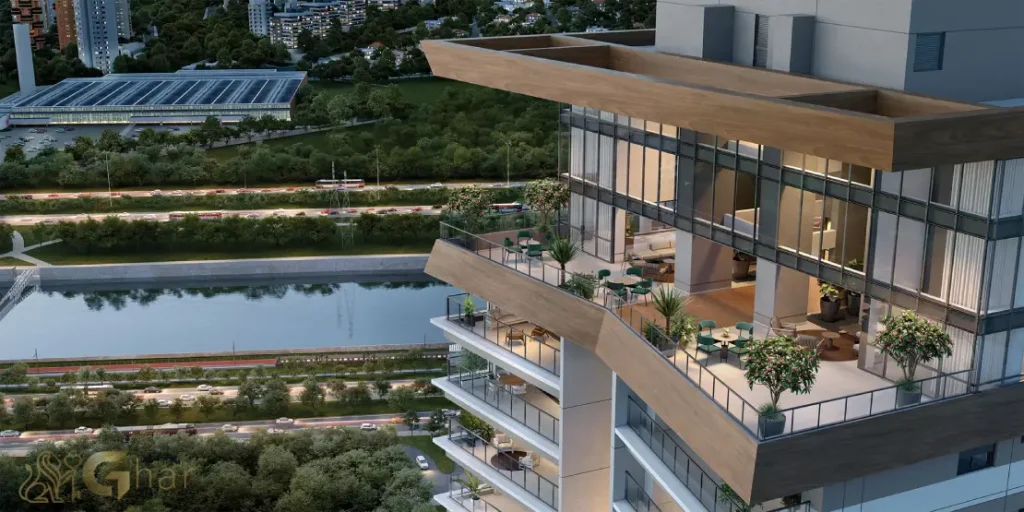 Sky lounge no rooftop do Lindenberg Alto das Nações com vista da cidade