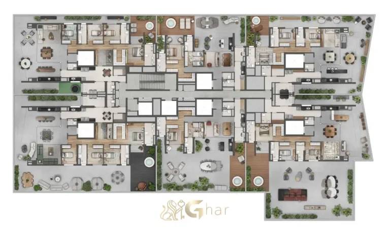 Planta dos apartamentos garden no 5º andar do Lindenberg Alto das Nações