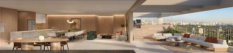 Living da penthouse decorada do Lindenberg Alto de Pinheiros com alto padrão e sofisticação