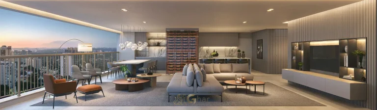 Terraço integrado às salas do apartamento decorado de 220 m² no Lindenberg Alto de Pinheiros