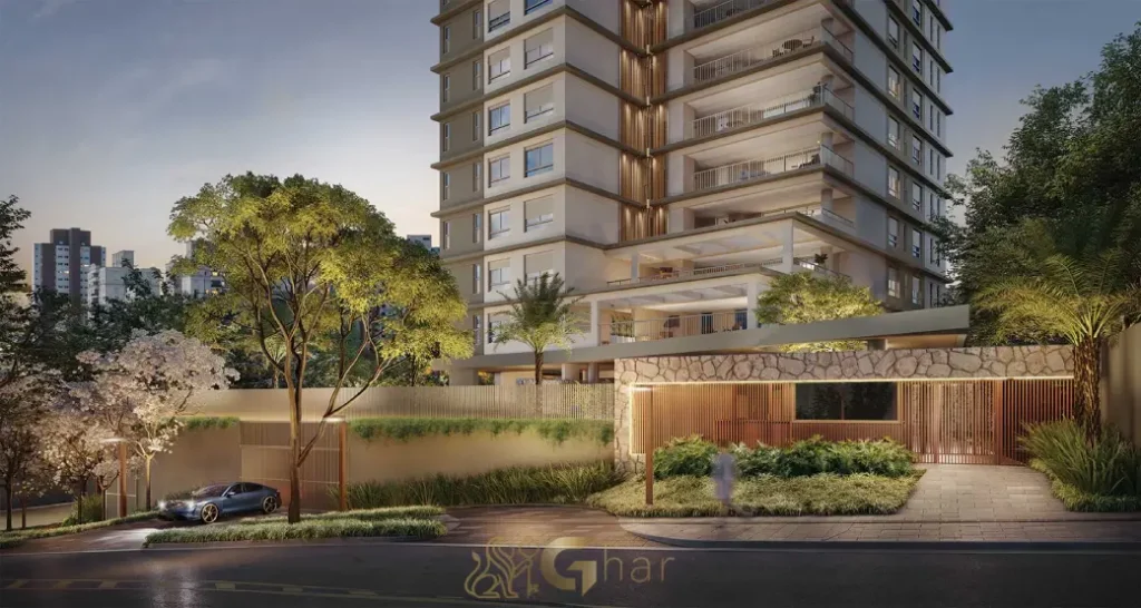 Fachada e portaria do Lindenberg Alto de Pinheiros em condomínio de alto padrão