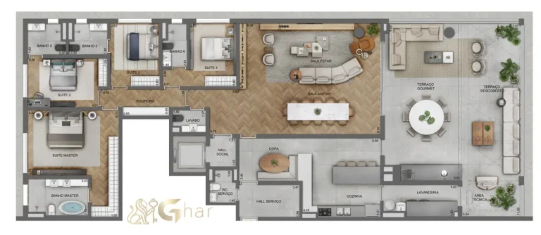 Planta de apartamento garden do Lindenberg Alto de Pinheiros com área externa privativa