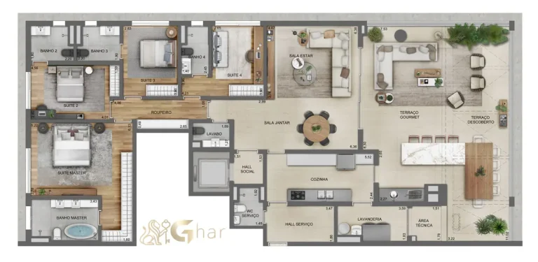 Planta alternativa de apartamento garden no Lindenberg Alto de Pinheiros
