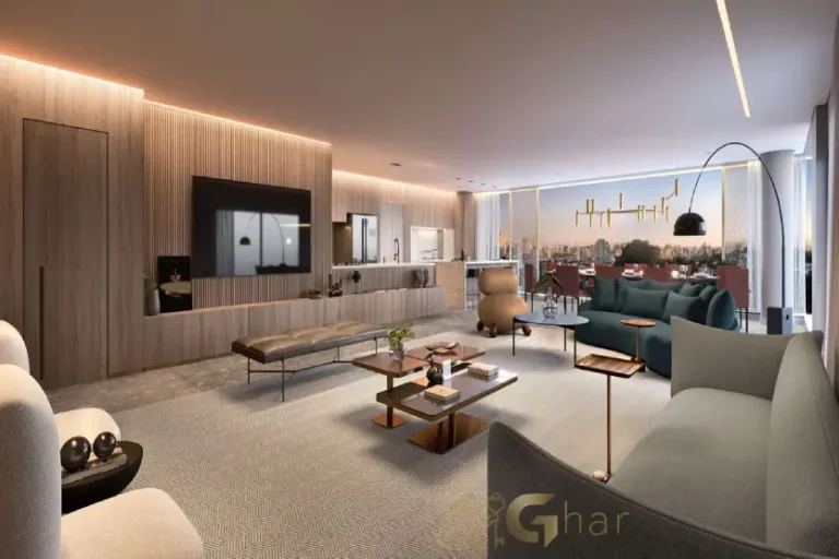 Living do apartamento decorado de 247 m² no Lindenberg Groenlândia 77 com design sofisticado