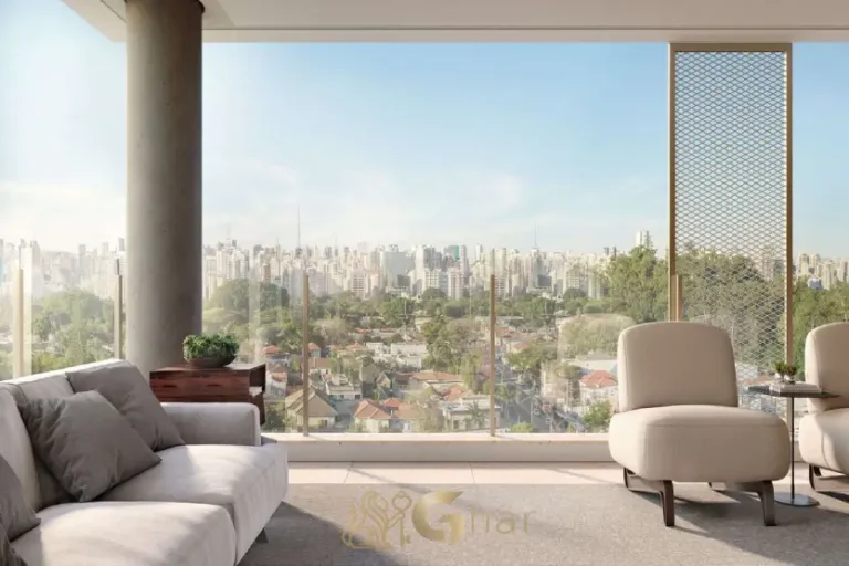 Sala de estar do apartamento decorado de 247 m² no Lindenberg Groenlândia 77 nos Jardins