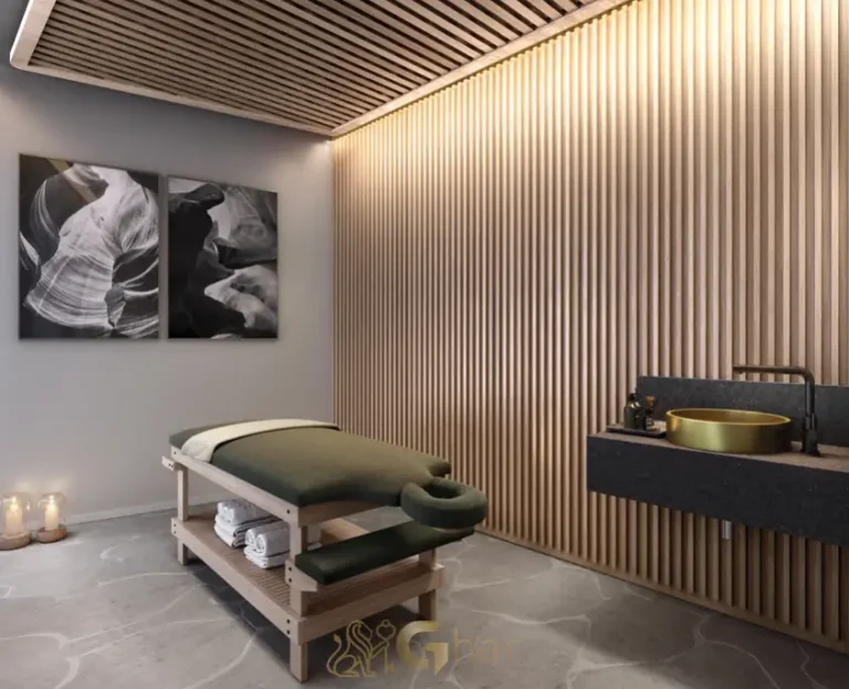 Sala de massagem do Lindenberg Groenlândia 77 com ambiente de relaxamento e alto padrão nos Jardins