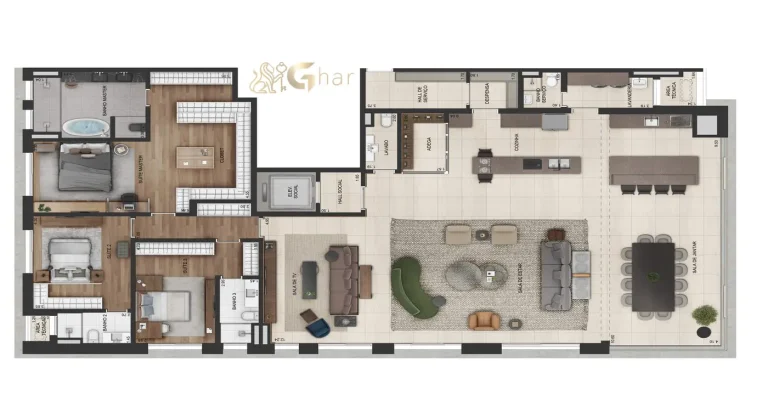 Planta alternativa do apartamento de 320 m² no Lindenberg Groenlândia 77 com layout sofisticado