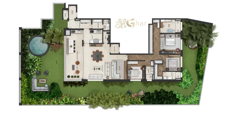 Planta do apartamento garden de 531 m² do Lindenberg Groenlândia 77 com área externa privativa