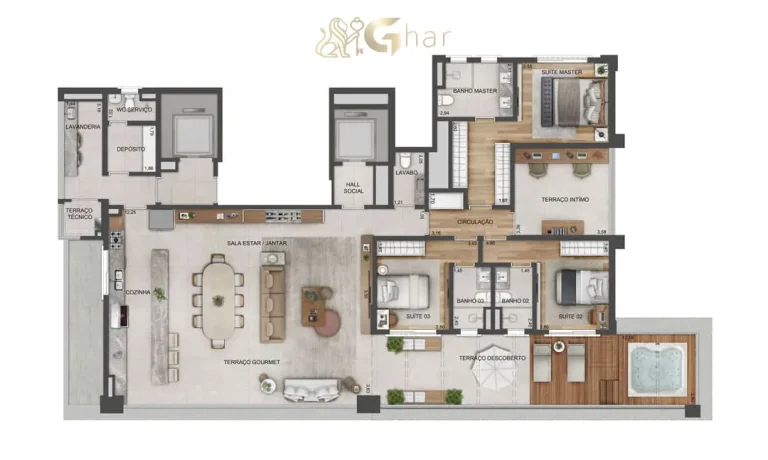 Planta do apartamento garden de 237 m² no Lindenberg Guarará