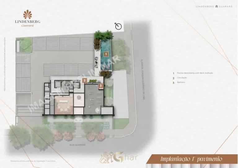 Planta de implantação do primeiro pavimento do Lindenberg Guarará