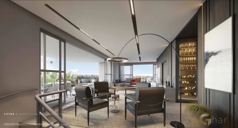 Living do apartamento duplex decorado de 565 m² no Lindenberg Ibirapuera