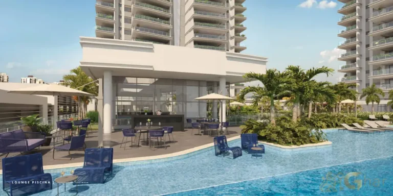 Lounge da piscina no condomínio Lindenberg Ibirapuera Paraíso