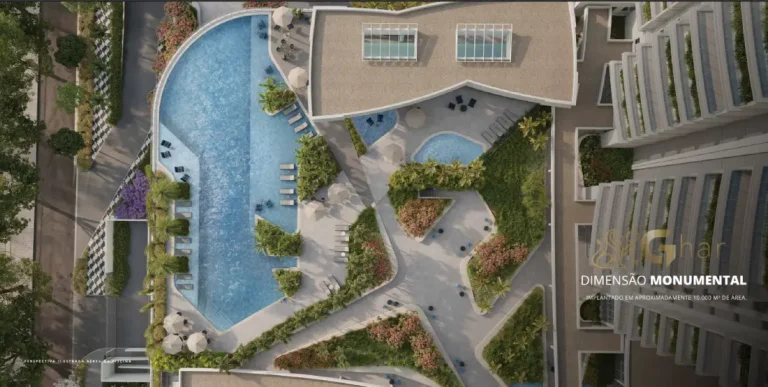 Área de piscinas do condomínio Lindenberg Ibirapuera no Paraíso