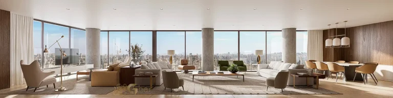 Living do apartamento decorado Lindenberg Moema com 293 m² em Moema