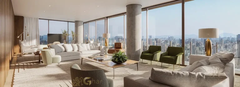 Sala de estar do apartamento decorado Lindenberg Moema com 293 m²