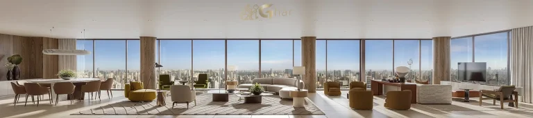 Living do apartamento decorado Lindenberg Moema com 372 m² e ambientes integrados