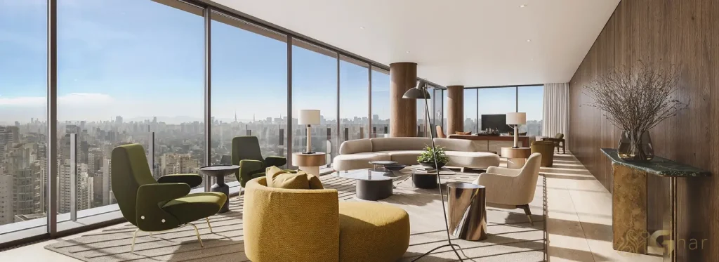 Sala de estar do apartamento decorado Lindenberg Moema com 372 m²