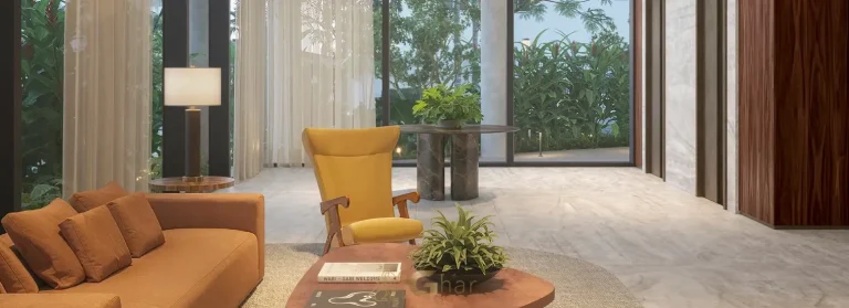 Hall social do condomínio Lindenberg Moema com acabamento de alto padrão