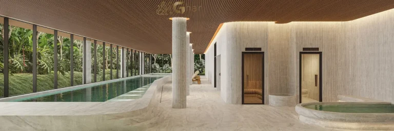 Piscina do condomínio Lindenberg Moema com área de lazer sofisticada