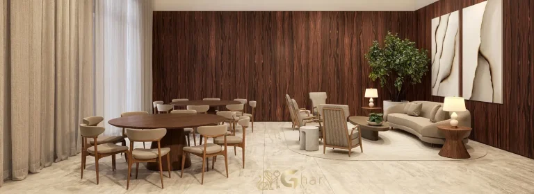 Salão de festas do Lindenberg Moema decorado e equipado em condomínio de luxo