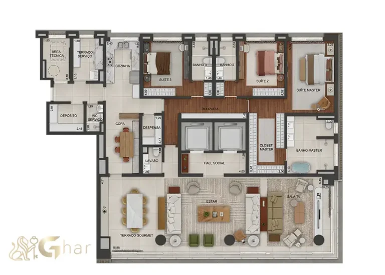 Planta do apartamento padrão Lindenberg Moema com 293 m² e 4 suítes