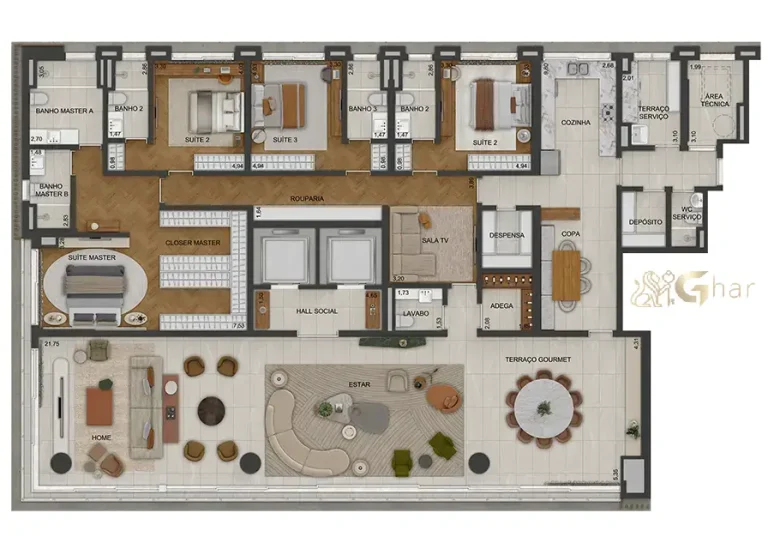 Planta do apartamento padrão Lindenberg Moema com 373 m² e 4 suítes