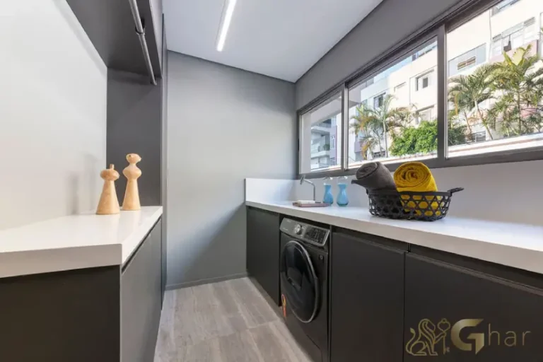 Área de serviço do apartamento decorado Lindenberg Reserva Itaim com layout funcional