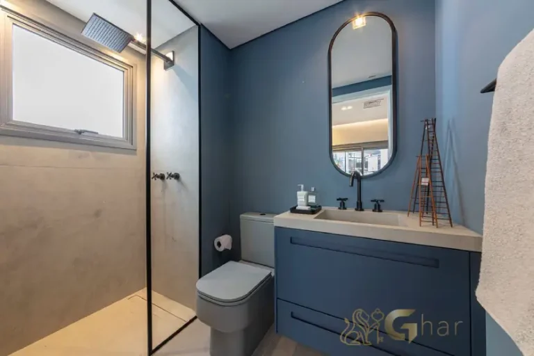 Banheiro de suíte do apartamento decorado Lindenberg Reserva Itaim com acabamento premium