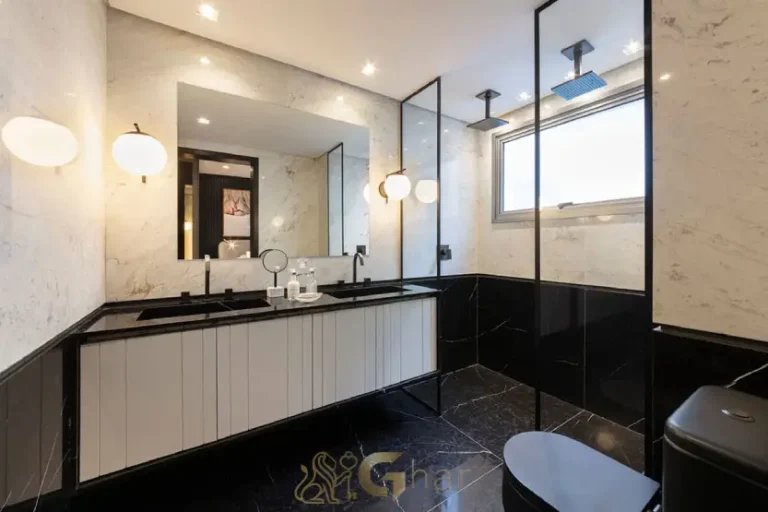 Banheiro da suíte master do Lindenberg Reserva Itaim com alto padrão de acabamento