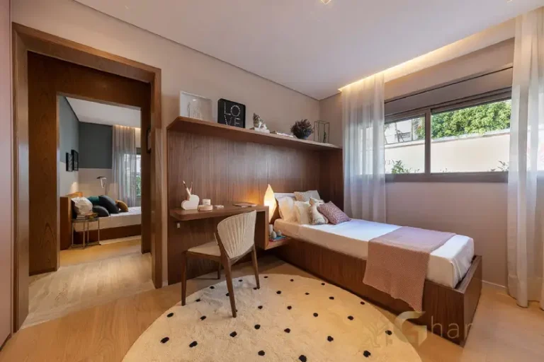 Quarto suíte decorado do Lindenberg Reserva Itaim com iluminação natural