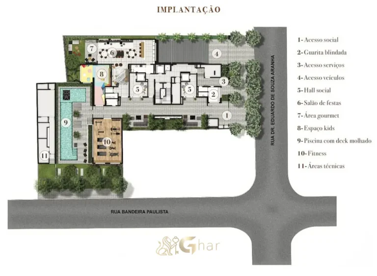 Planta de implantação do térreo do Lindenberg Reserva Itaim