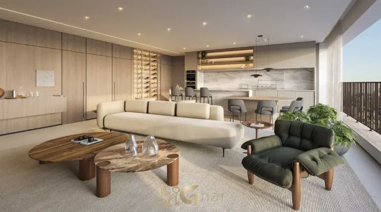 Living decorado de 180 m² no Lindenberg Reserva Paraíso em apartamento de alto padrão