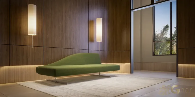 Hall social do Lindenberg Reserva Paraíso com design sofisticado em condomínio de alto padrão