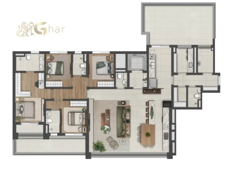 Planta do apartamento garden no Lindenberg Reserva Paraíso com área externa privativa