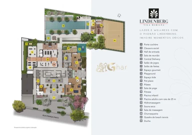 Planta de implantação das áreas de lazer do Lindenberg Vila Mariana