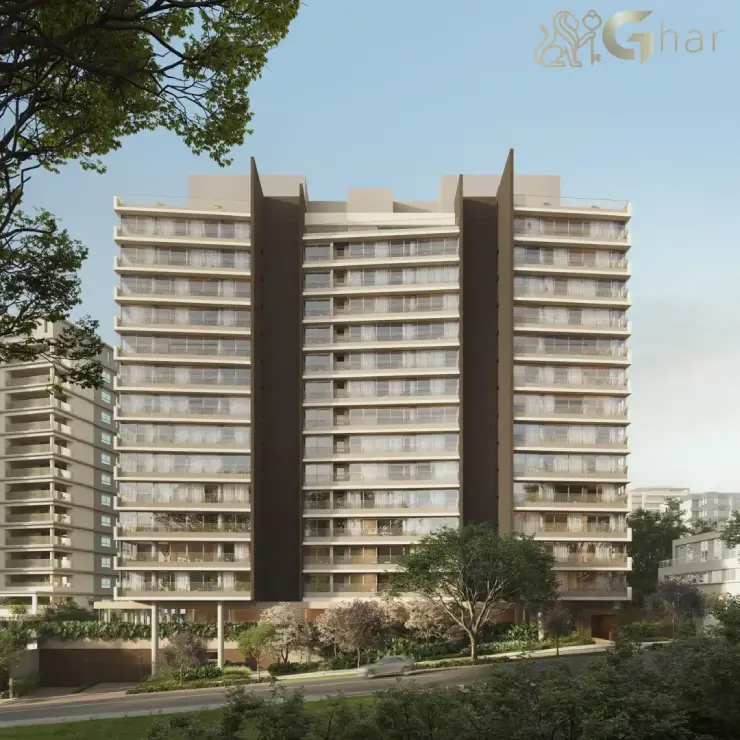 Vista da fachada do Lindenberg Vista Alto de Pinheiros em rua arborizada do Alto de Pinheiros