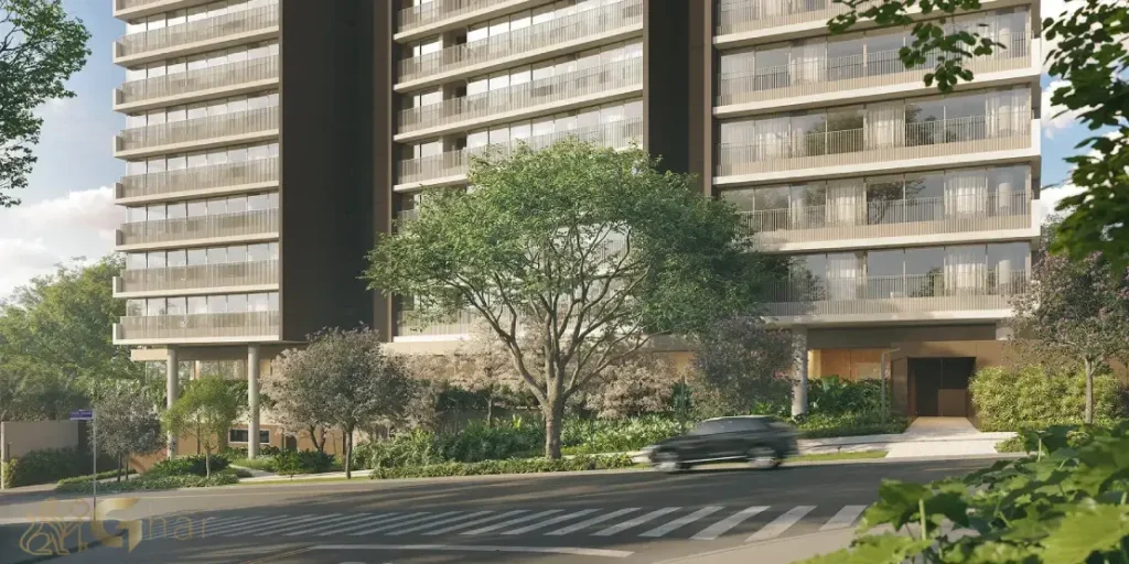 Entrada principal do Lindenberg Vista Alto de Pinheiros com arquitetura imponente